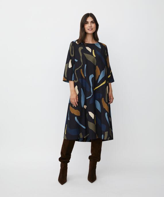bedrucktes Viskosekleid mit Eingrifftaschen, Proven Blue