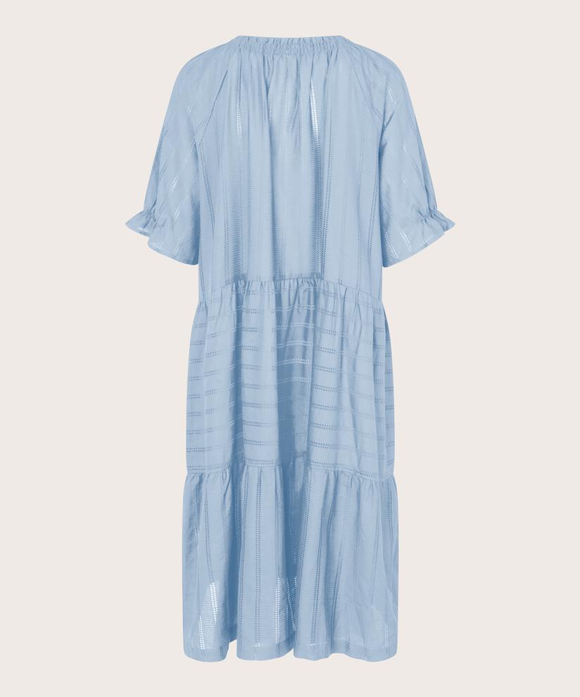 Kleid aus Baumwolle mit Lochmuster und Knopf am Hals, Cel Blue