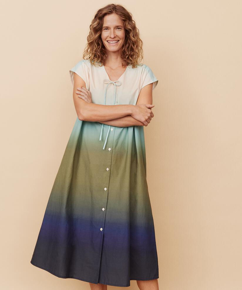 durchgeknöpftes Baumwollkleid mit Bindeband im Nacken, P. Turquoise