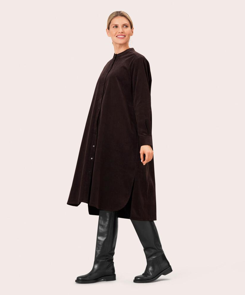 Hemdkleid aus Samt mit Eingrifftaschen, Coffee Bean