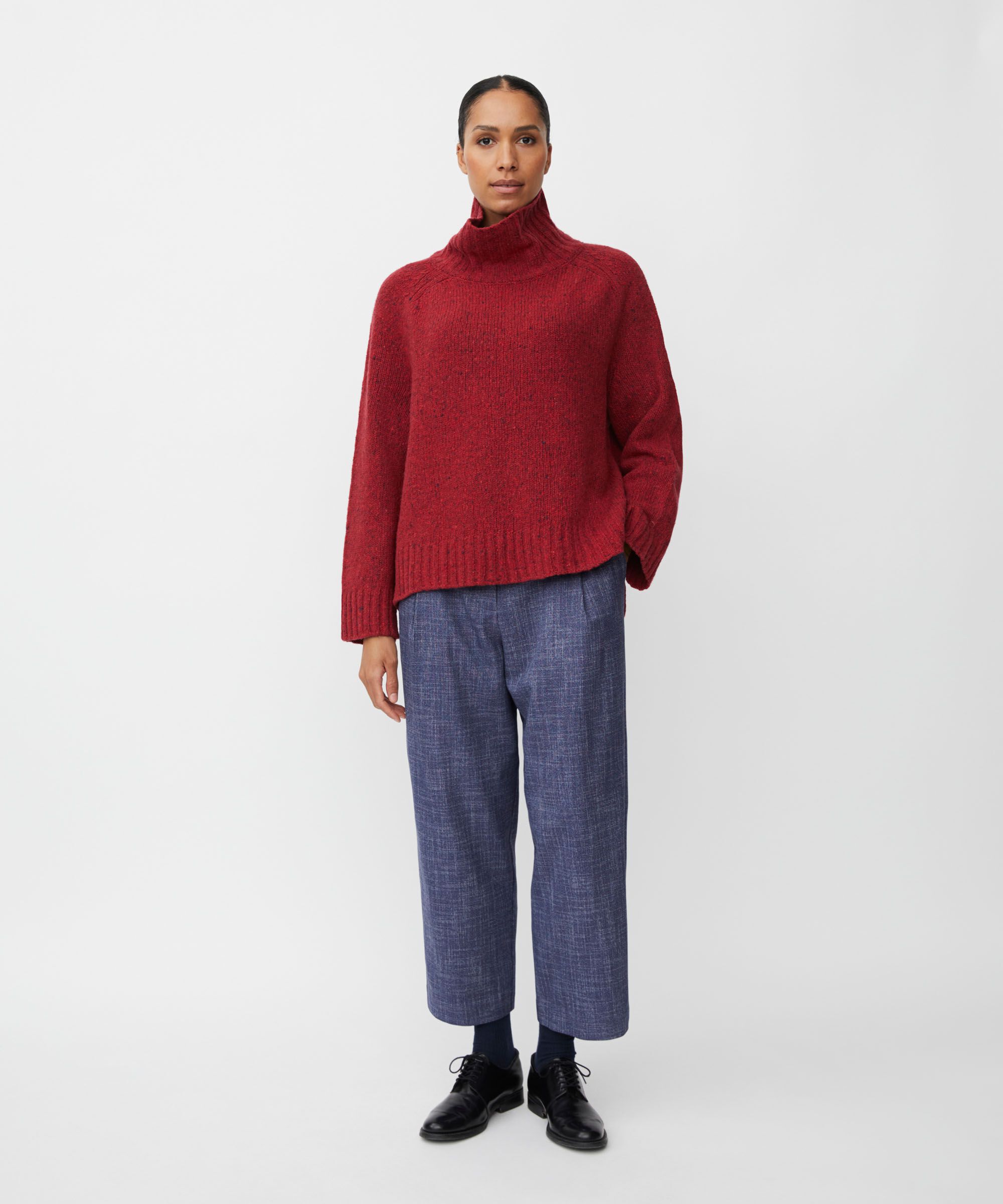Rollkragenpullover aus Wollmischung mit gerippten Kanten, Red Dahlia