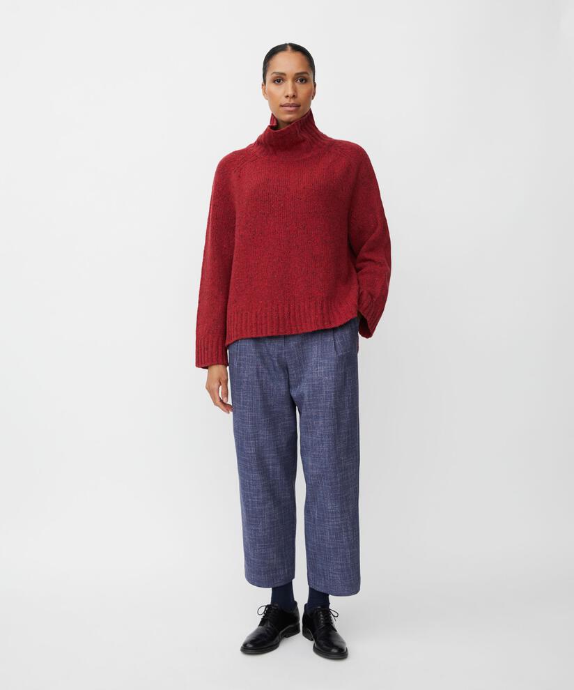 Rollkragenpullover aus Wollmischung mit gerippten Kanten, Red Dahlia