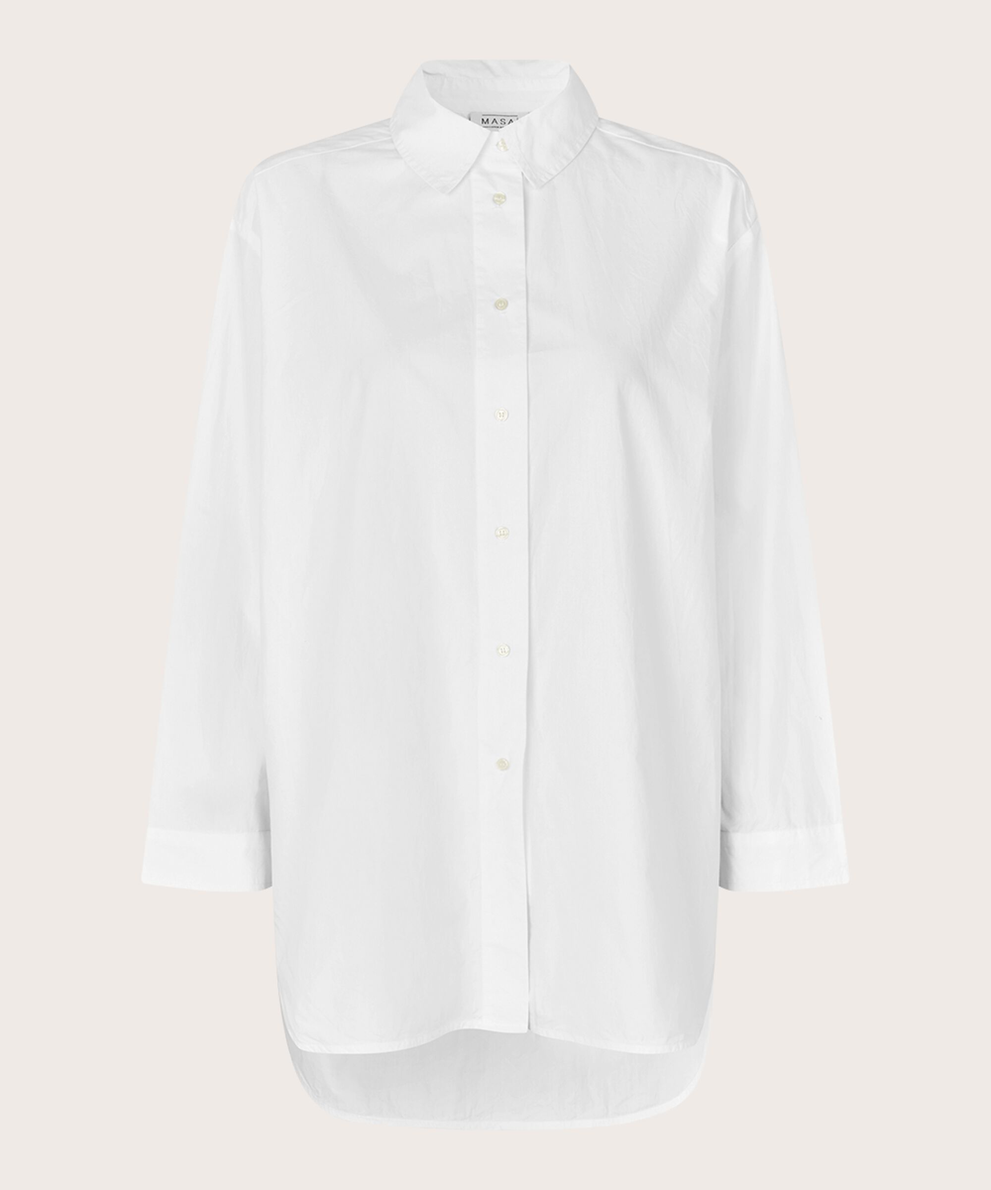 Baumwollhemdbluse Mit Abgerundeten Kanten Und Längerem Rücken, White