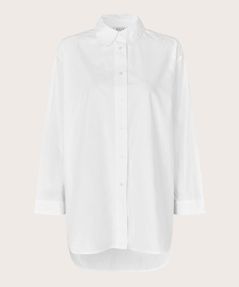 Baumwollhemdbluse Mit Abgerundeten Kanten Und Längerem Rücken, White
