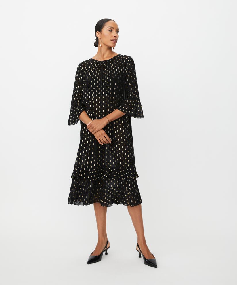 leichtes transparentes Kleid mit goldenen Punkten und Drapierungen, Black