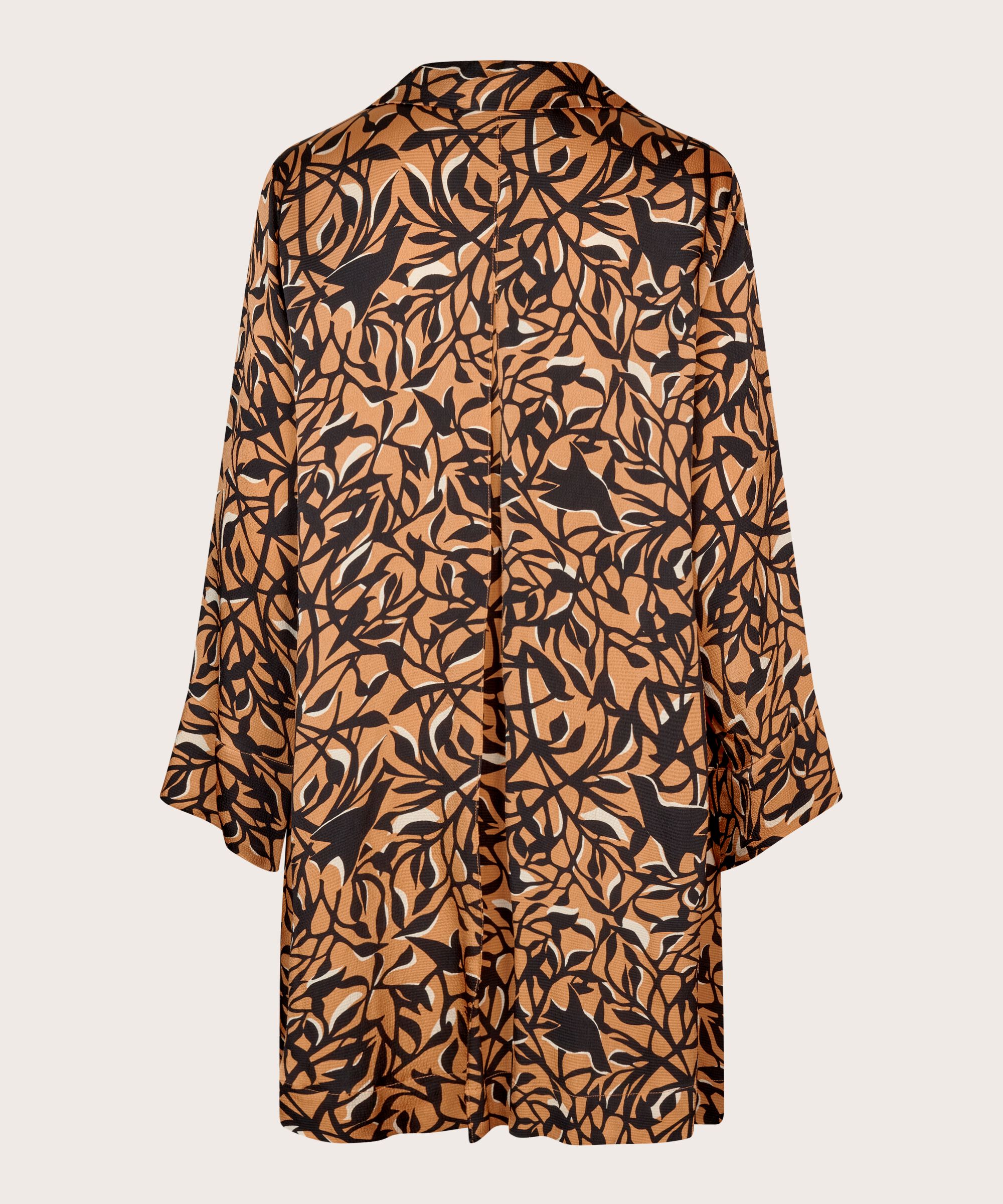 Bedruckte Viskose-Tunika mit langen Ärmeln, Bisquit