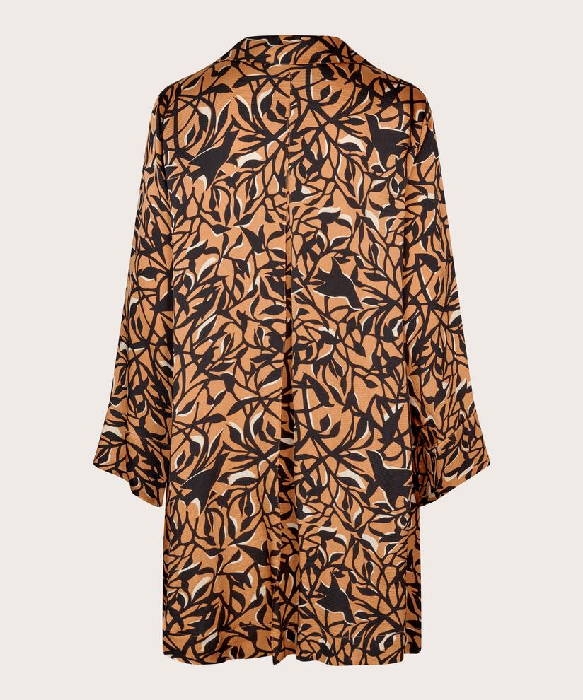 Bedruckte Viskose-Tunika mit langen Ärmeln, Bisquit