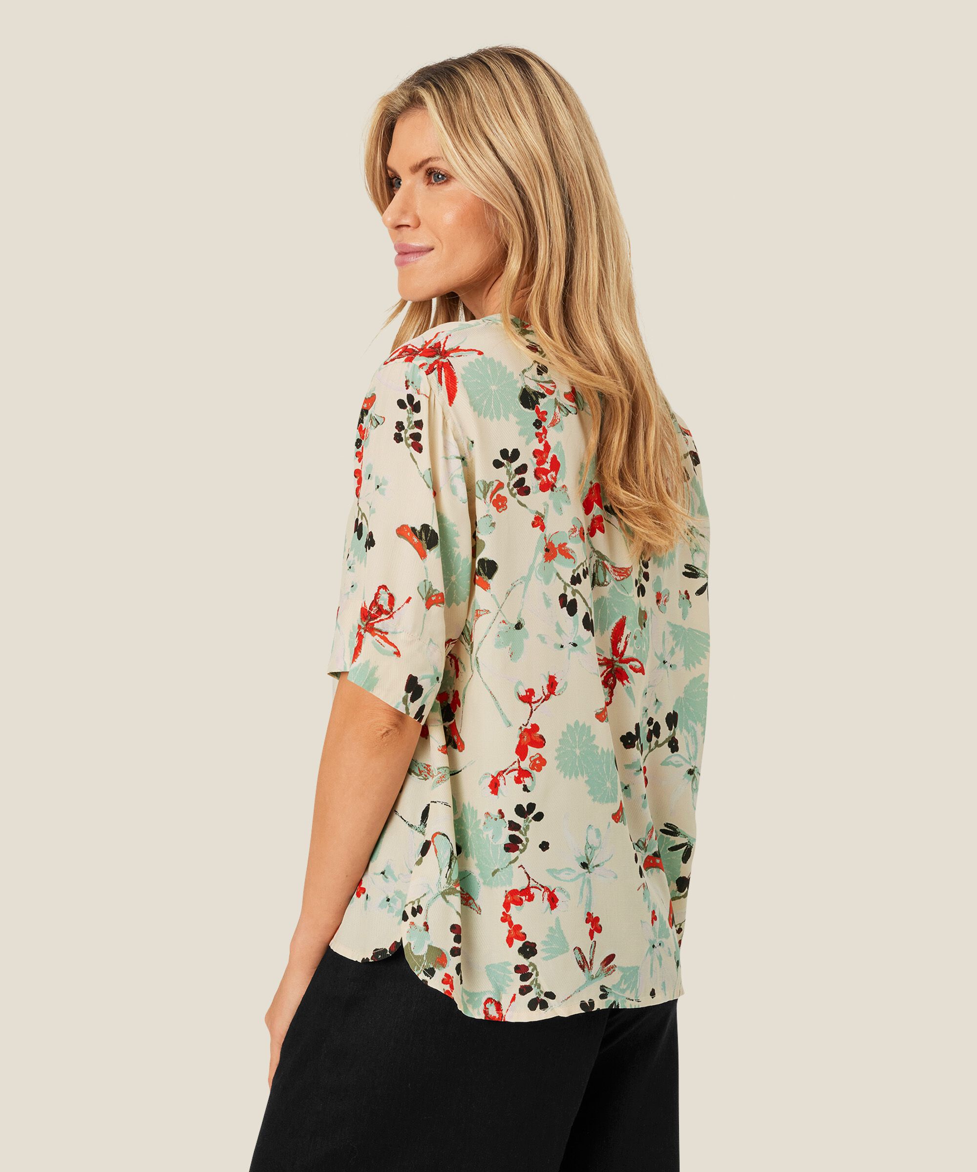 Bedruckte Viskosebluse mit V-Ausschnitt, Frosty Green