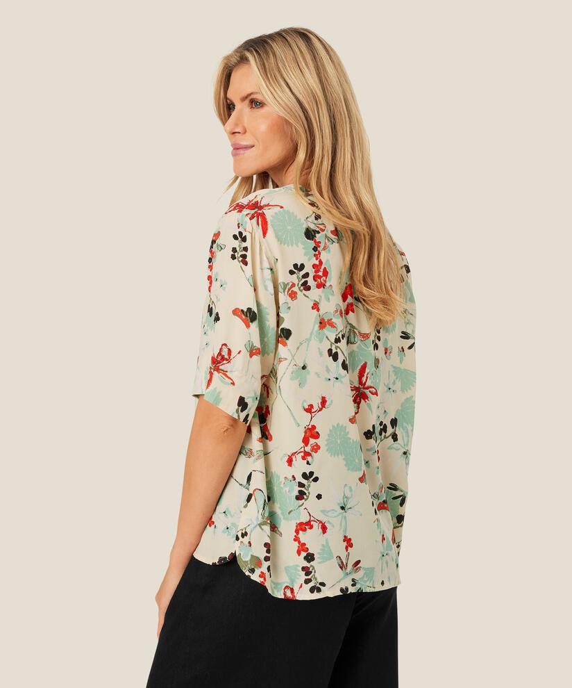 Bedruckte Viskosebluse mit V-Ausschnitt, Frosty Green