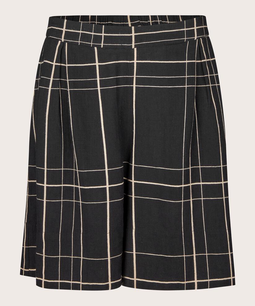 Shorts aus bedrucktem Leinenmix mit Gummizug hinten, Black