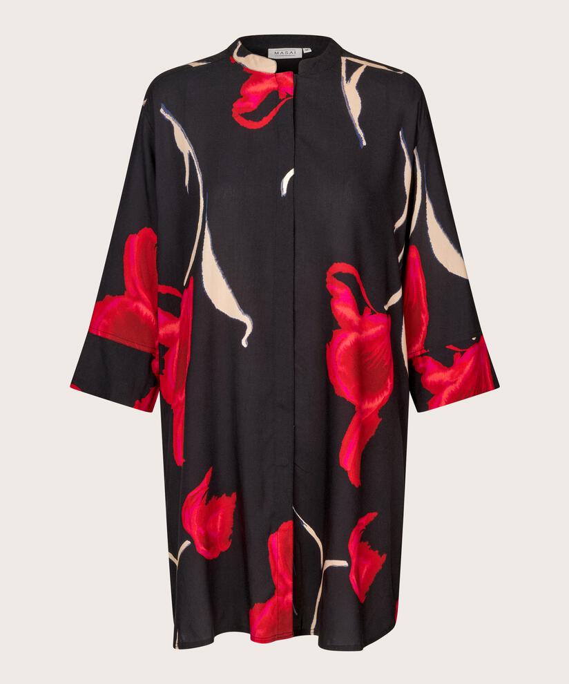 Bedrucktes Viskosehemd mit Seitenschlitz, Haute Red