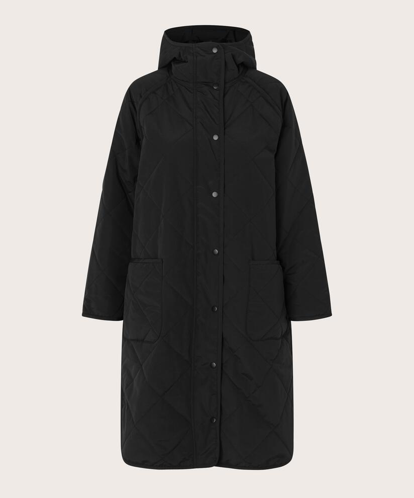 Steppmantel mit Kapuze, Black