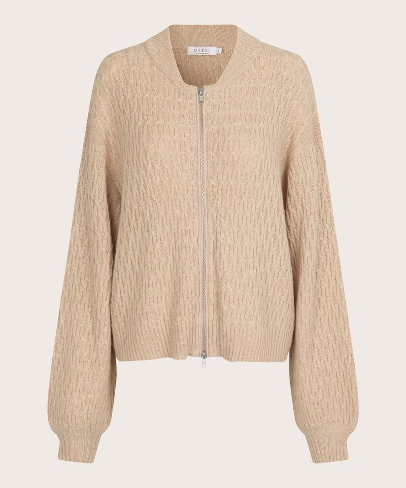 Strickjacke mit Reißverschluss aus Wollmischung, L beige mel