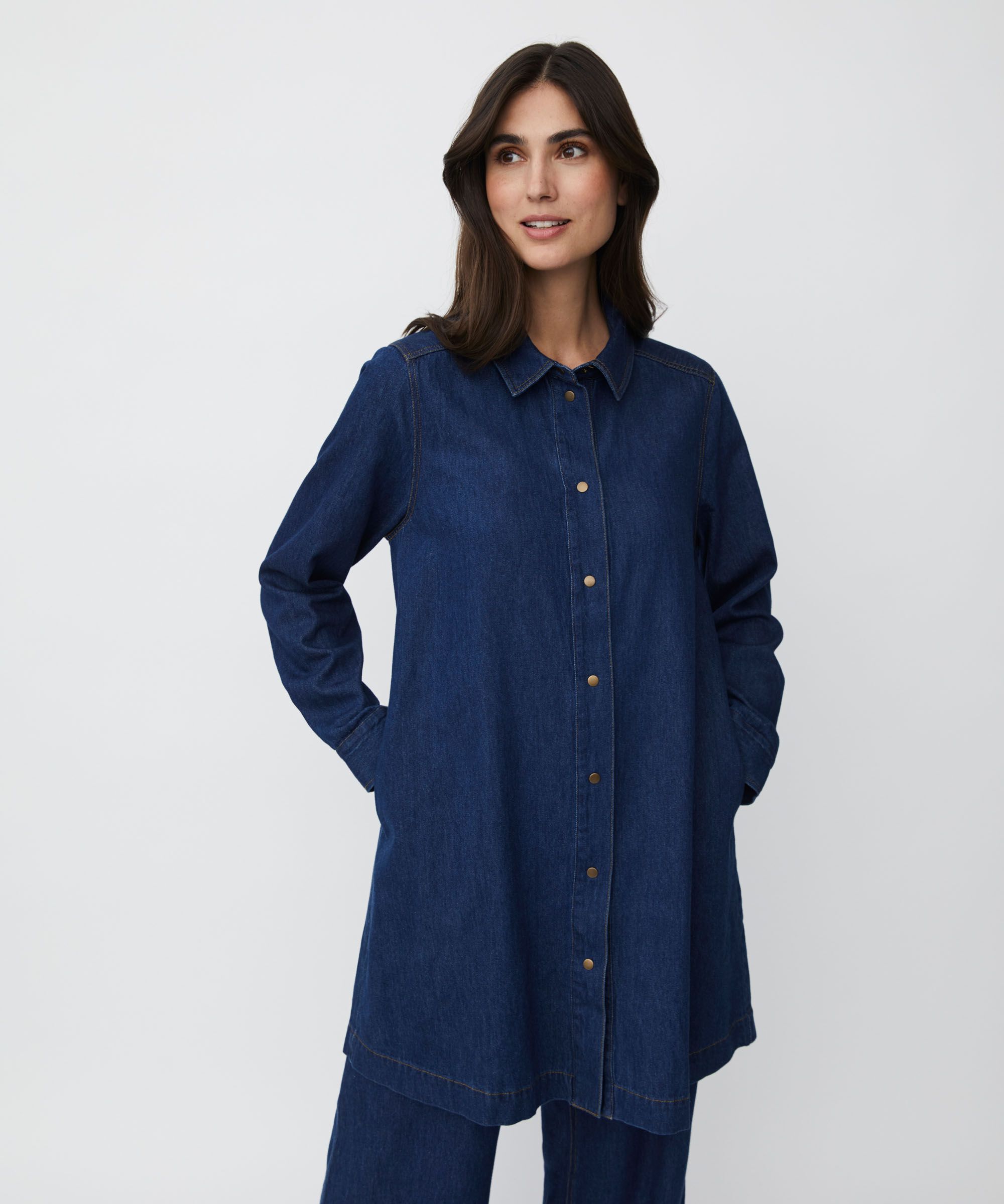 weiches Jeanshemd mit Eingrifftaschen, Dark Denim