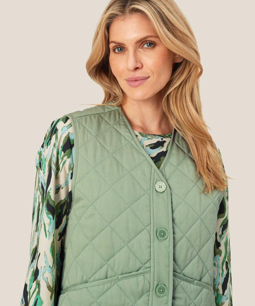 Steppweste mit Paspeldetails, Frosty Green