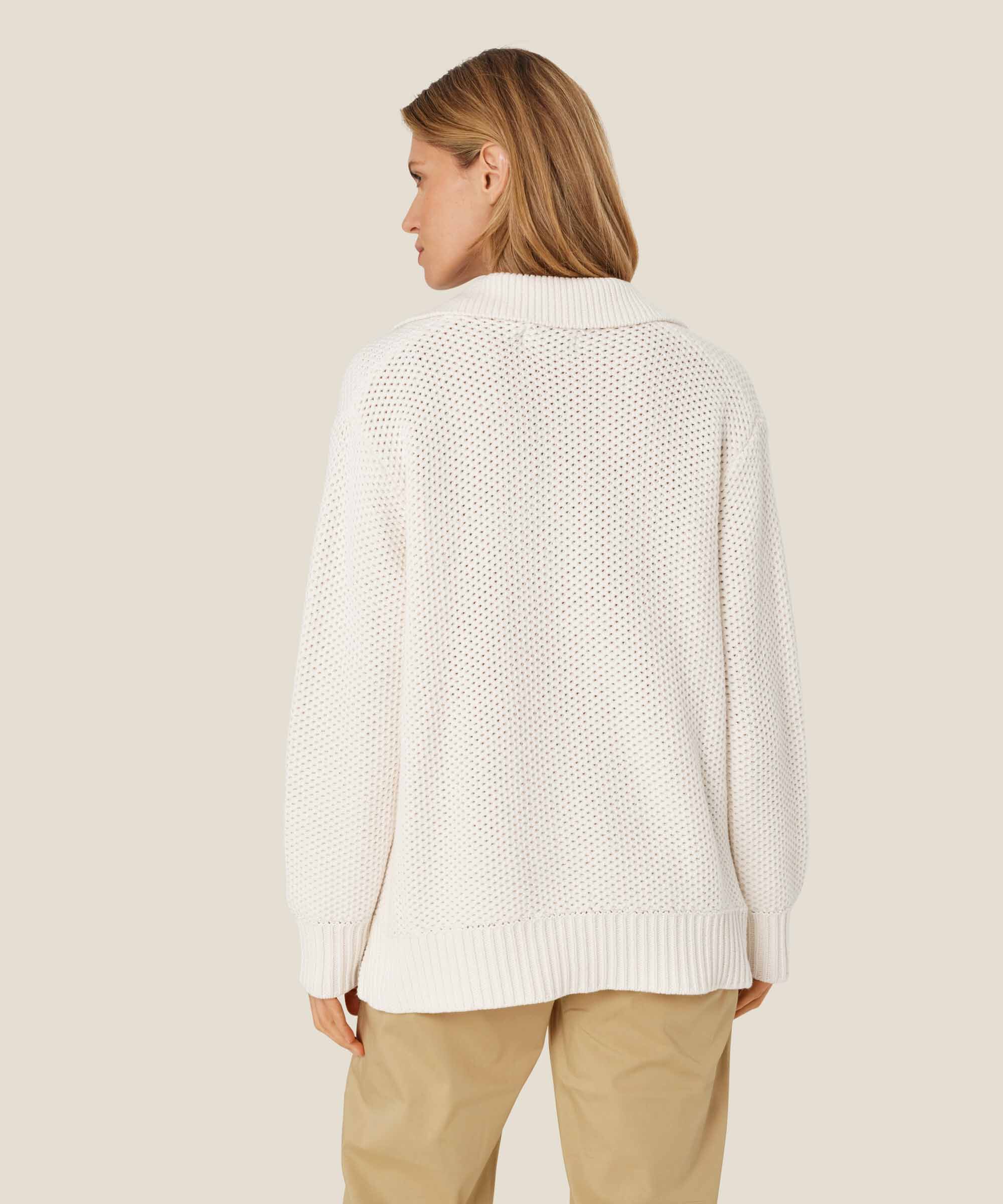 Top aus gestrickter Baumwolle mit V-Ausschnitt, Jet Stream