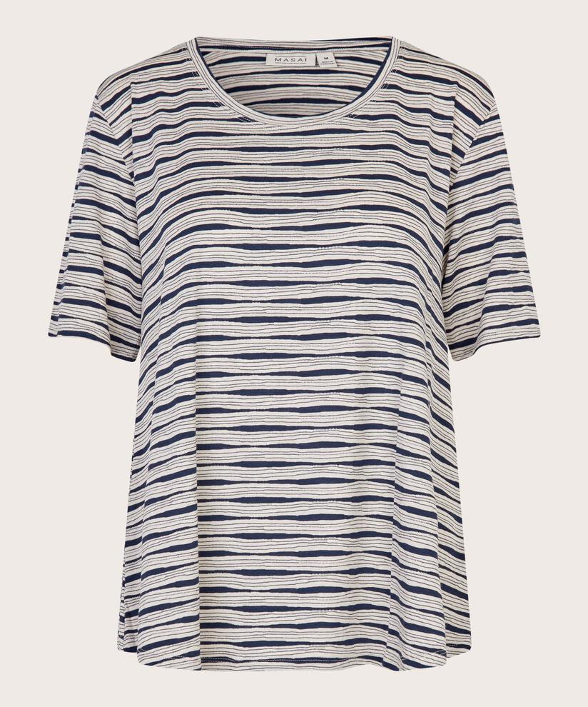 feminines gestreiftes Rundhals-T-Shirt, Mood Indigo