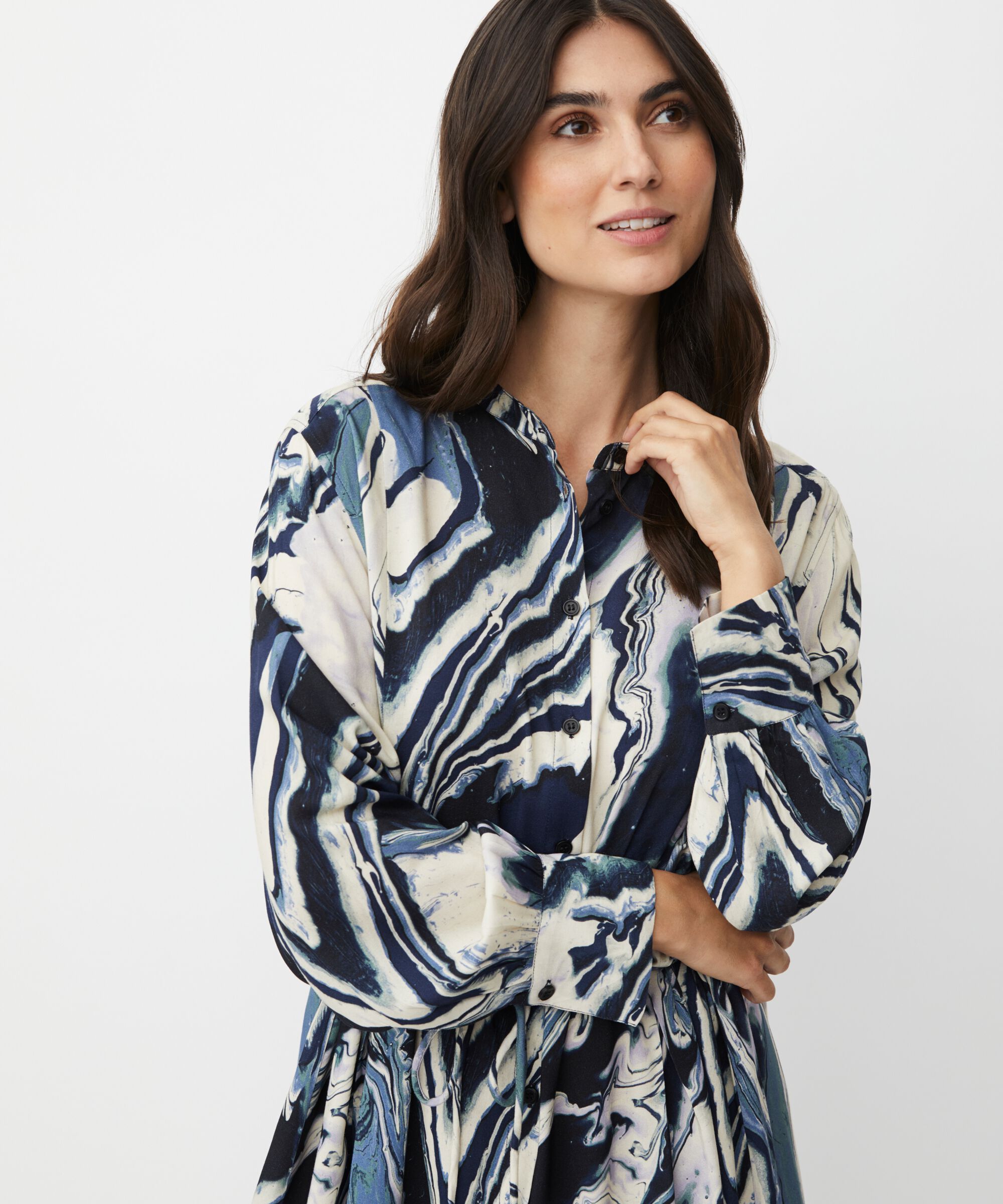 Viskose-Hemdblusenkleid mit Bindegürtel, Wisteria