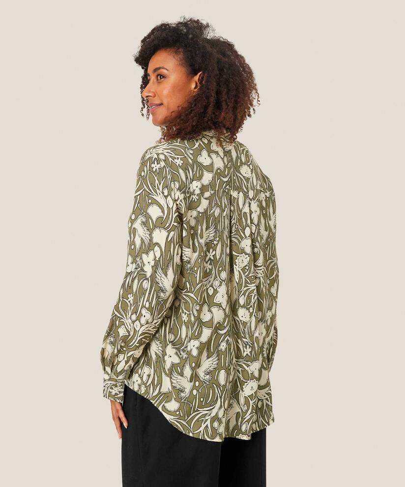 Langärmliges Viskosehemd mit Blumenmuster, D. Lichen Green