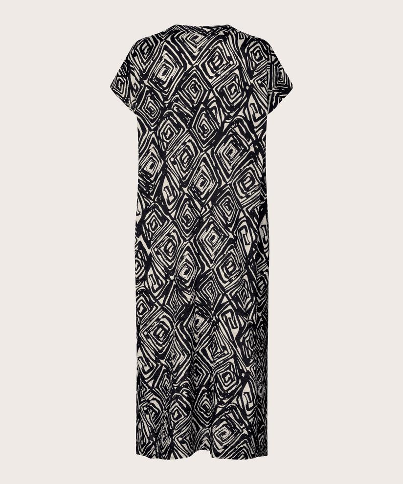Bedrucktes Viskosekleid mit tiefem V-Ausschnitt, Black