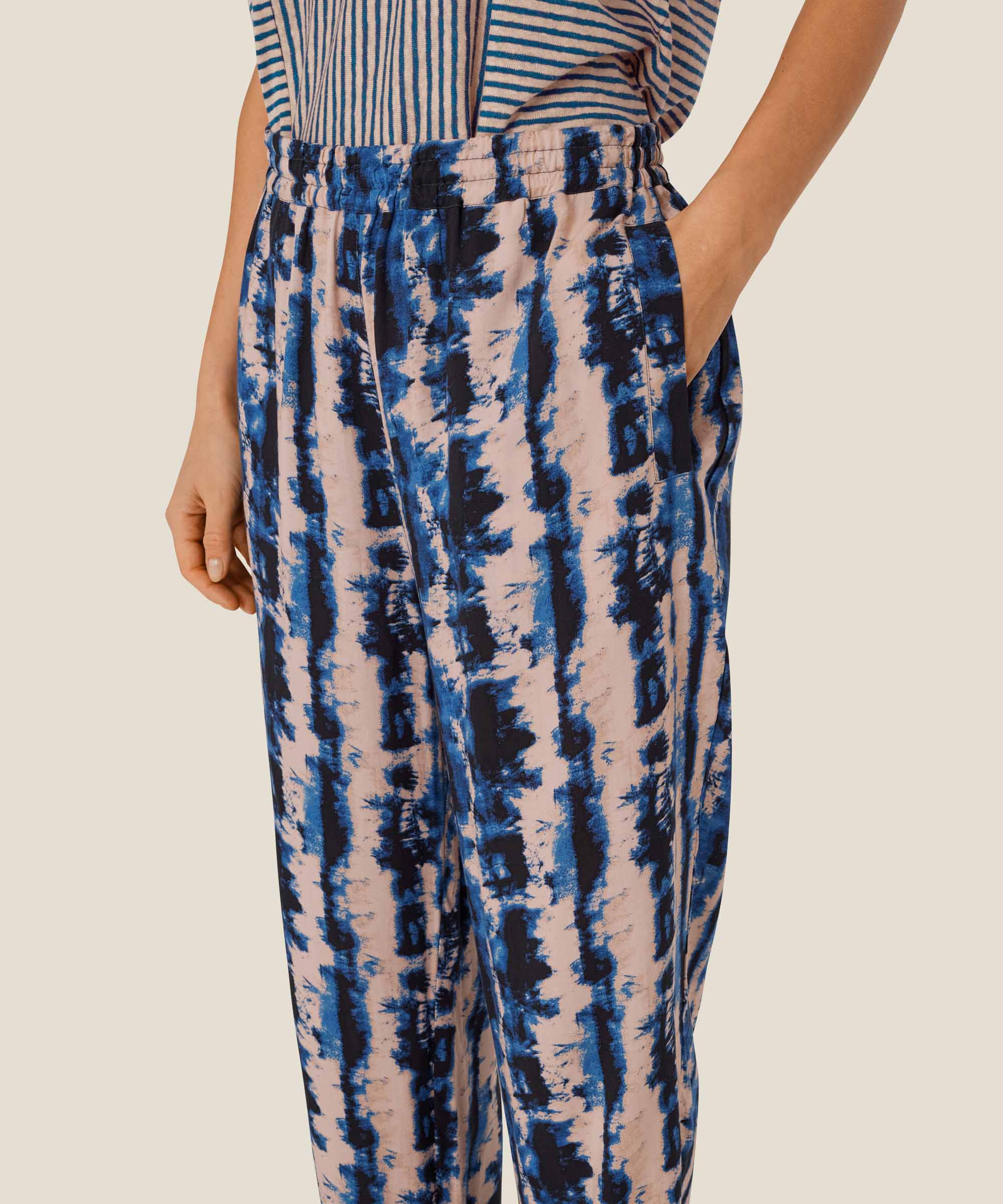 Bedruckte Viskosehose mit elastischem Bund, Navy Peony