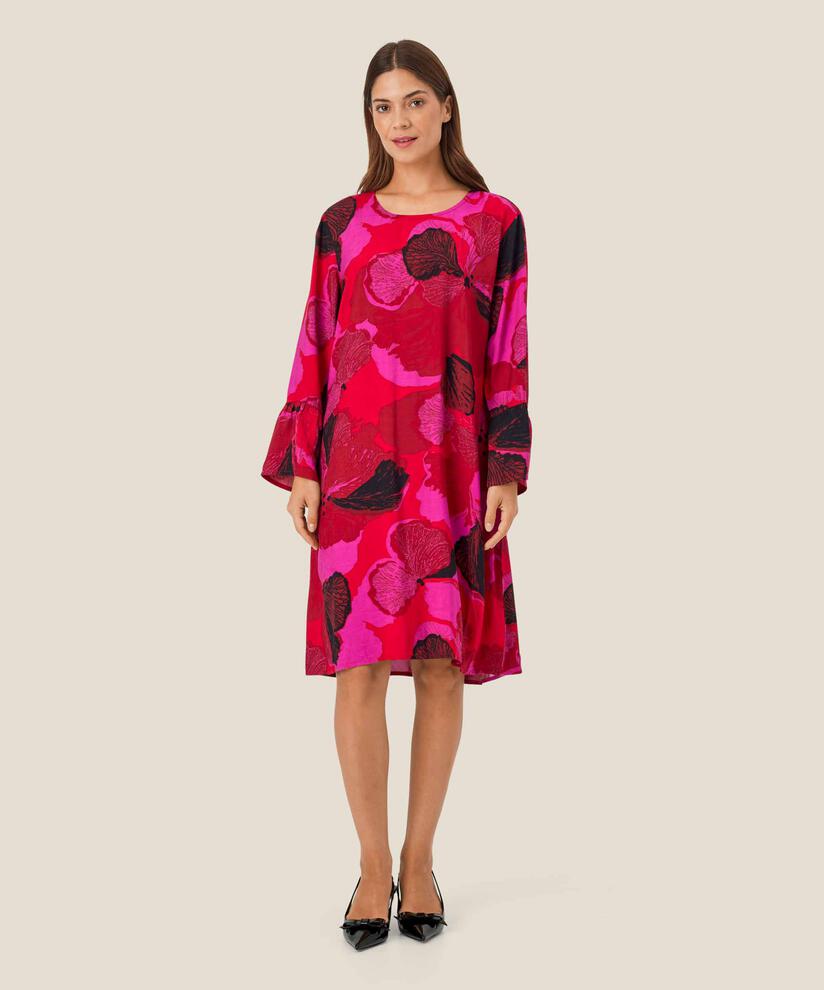 Bedrucktes Viskosekleid mit Rundhalsausschnitt, Haute Red
