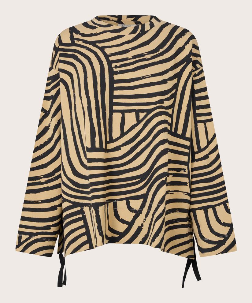 bedrucktes Jersey-Top mit Bindedetail, Travertine