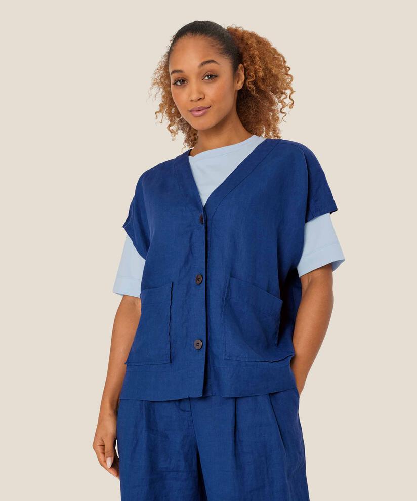 Hemd aus Leinen mit Taschen, Navy Peony