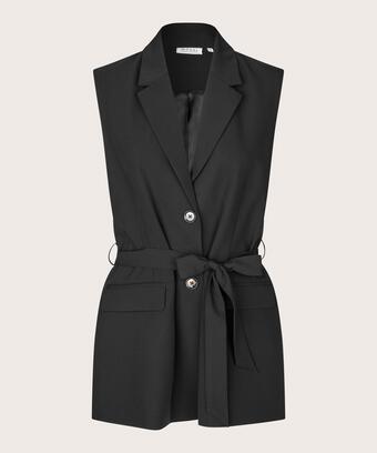Weste mit Knopfverschluss und Gürtel, Black