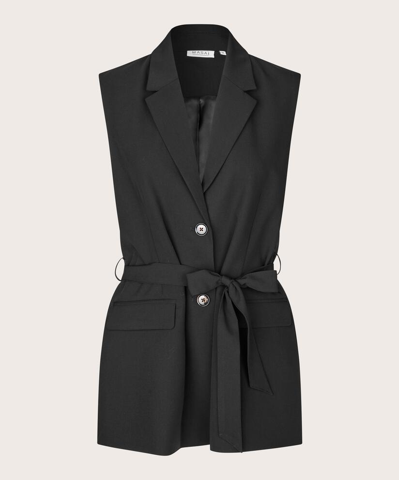 Weste mit Knopfverschluss und Gürtel, Black