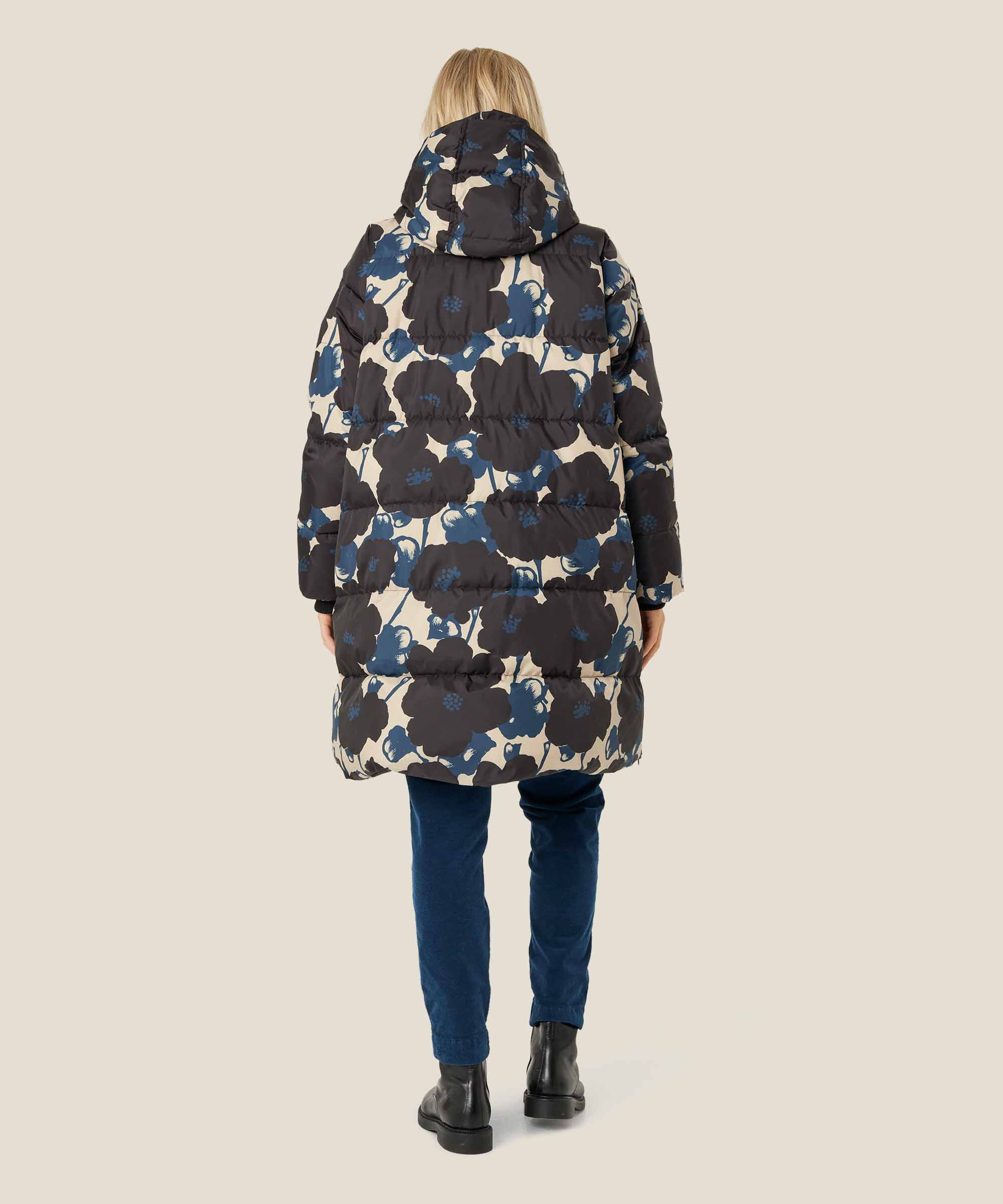 Geblümter Daunenmantel mit Kapuze, Moonlit Ocean