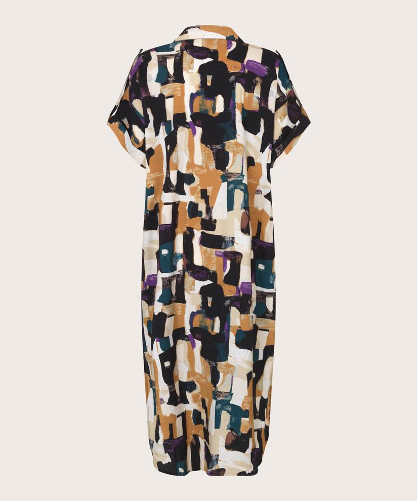 Bedrucktes Viskosekleid mit hohem Seitenschlitz, Dijon