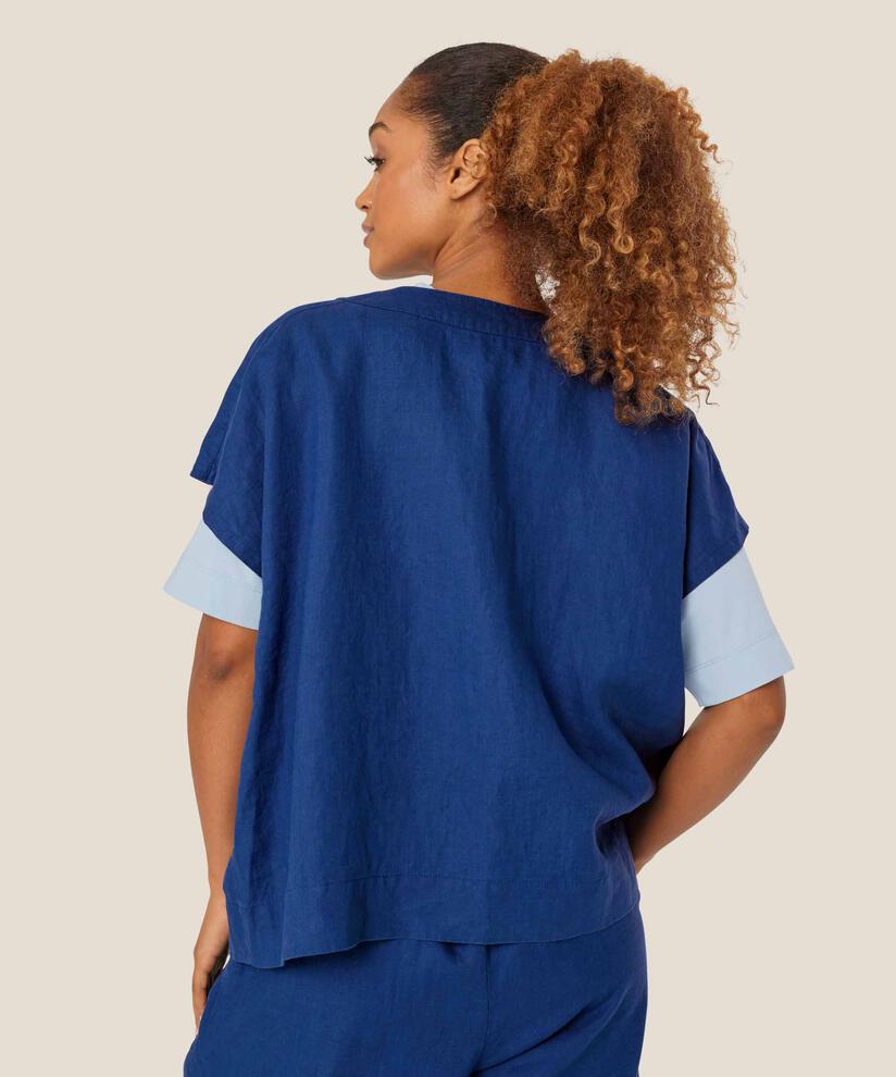 Hemd aus Leinen mit Taschen, Navy Peony