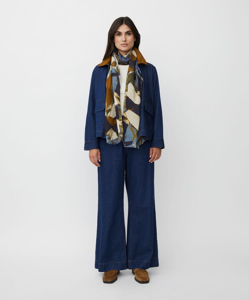bedruckter Schal aus Wollmischung, Bijou Blue