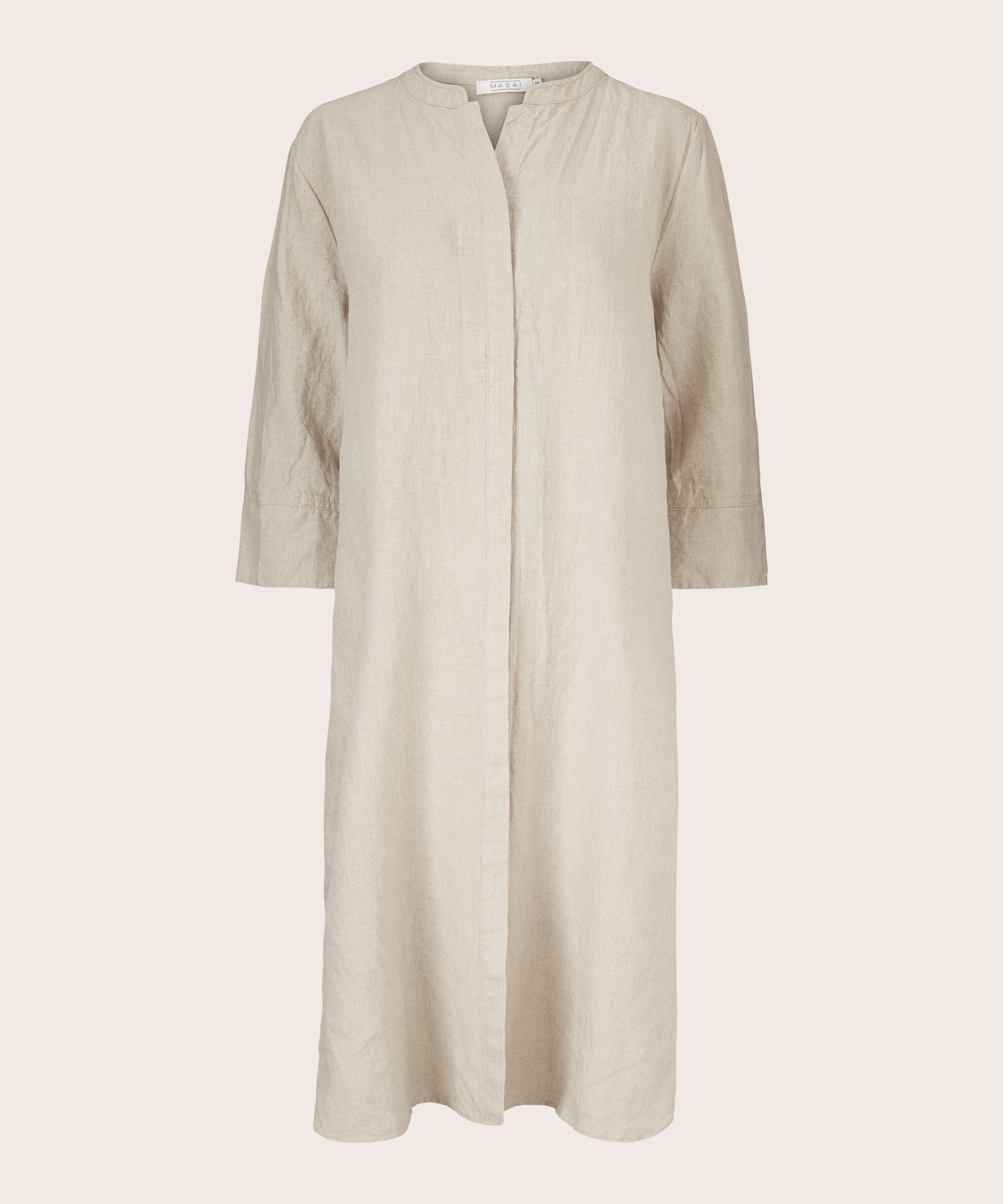 Hemdkleid aus Leinen mit Dreiviertelärmeln, Natural