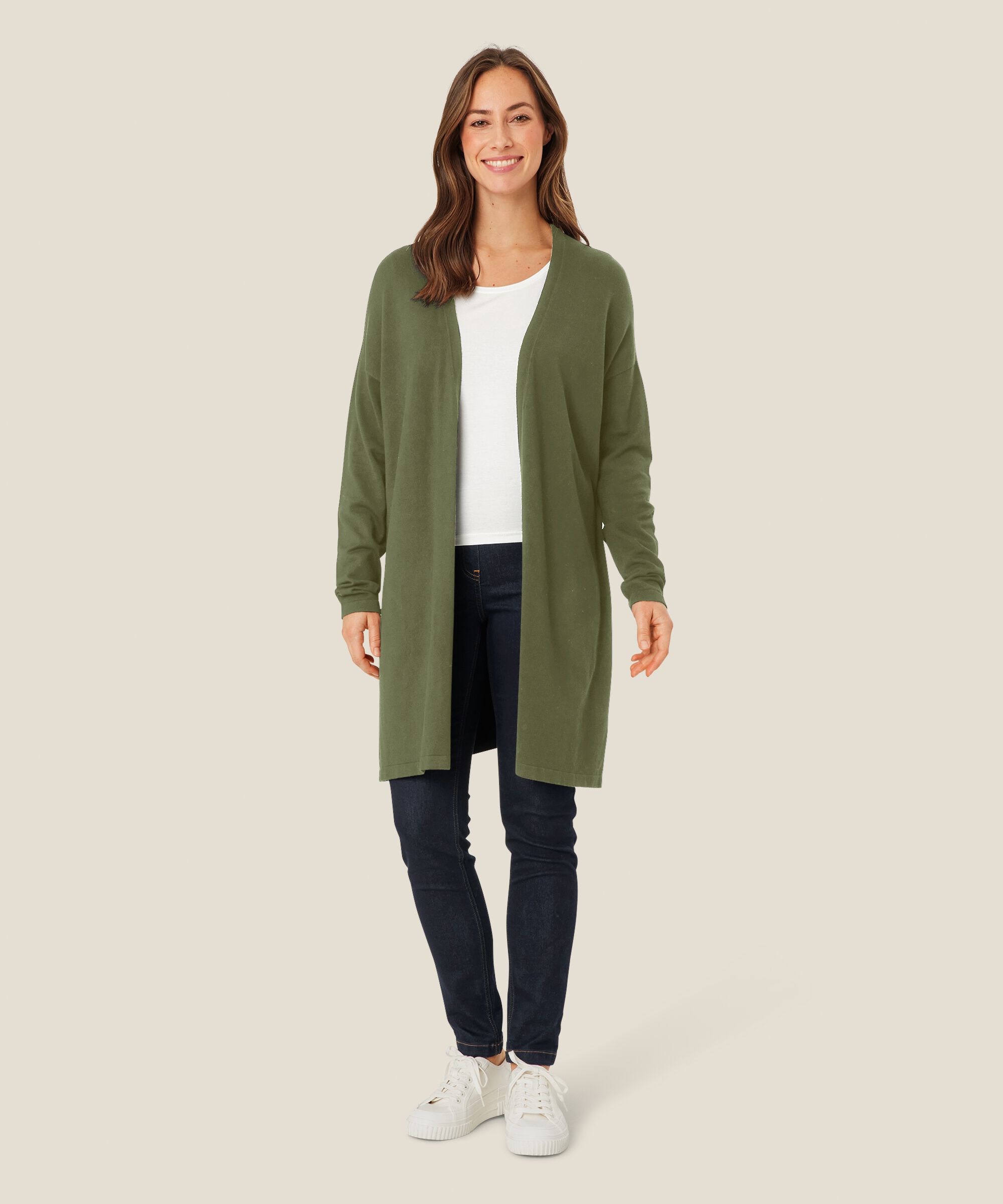 Feinstrick-cardigan Mit Geradem Schnitt, D. Lichen Green