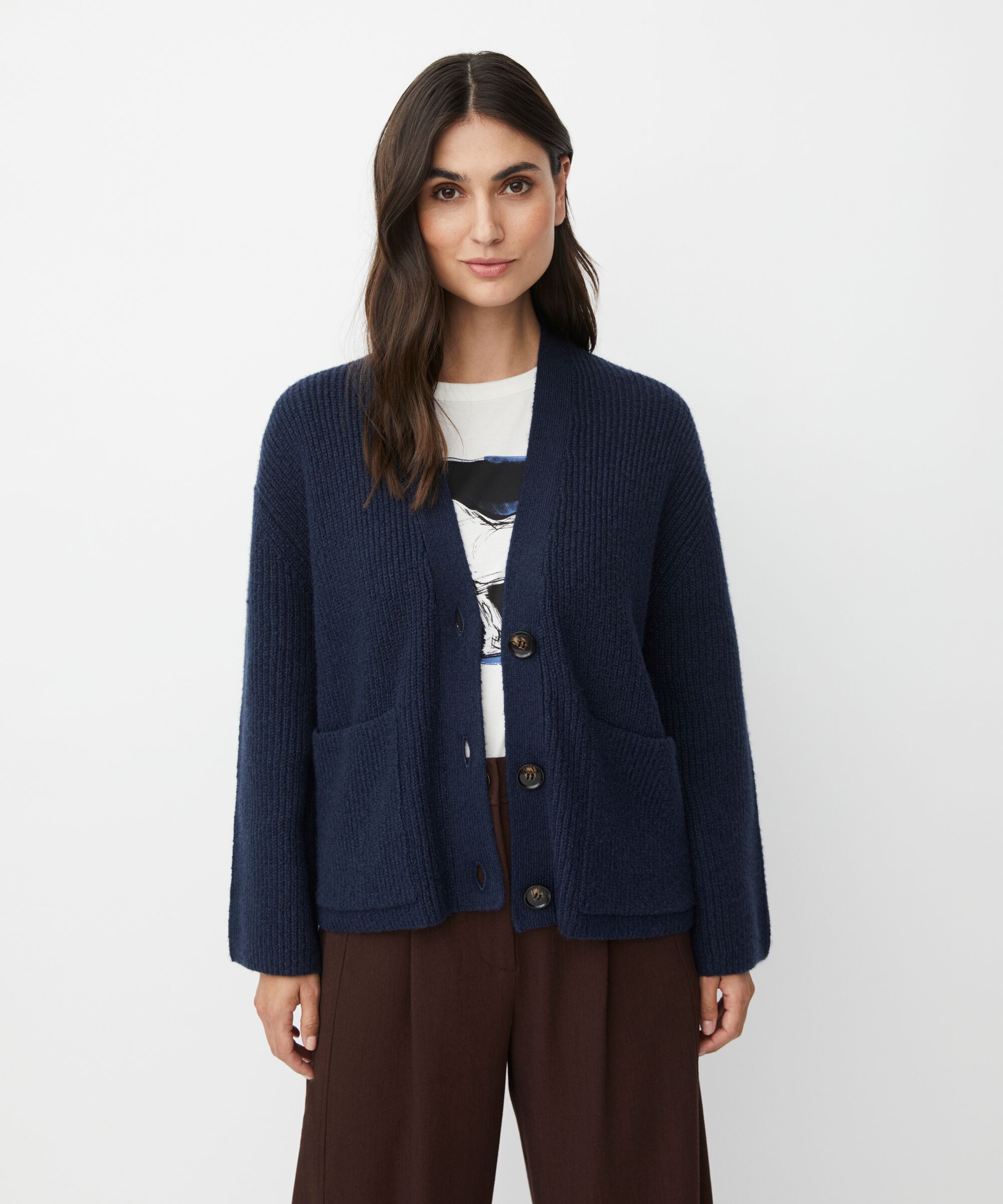 Strickjacke aus Baumwollmischung, Navy Blazer
