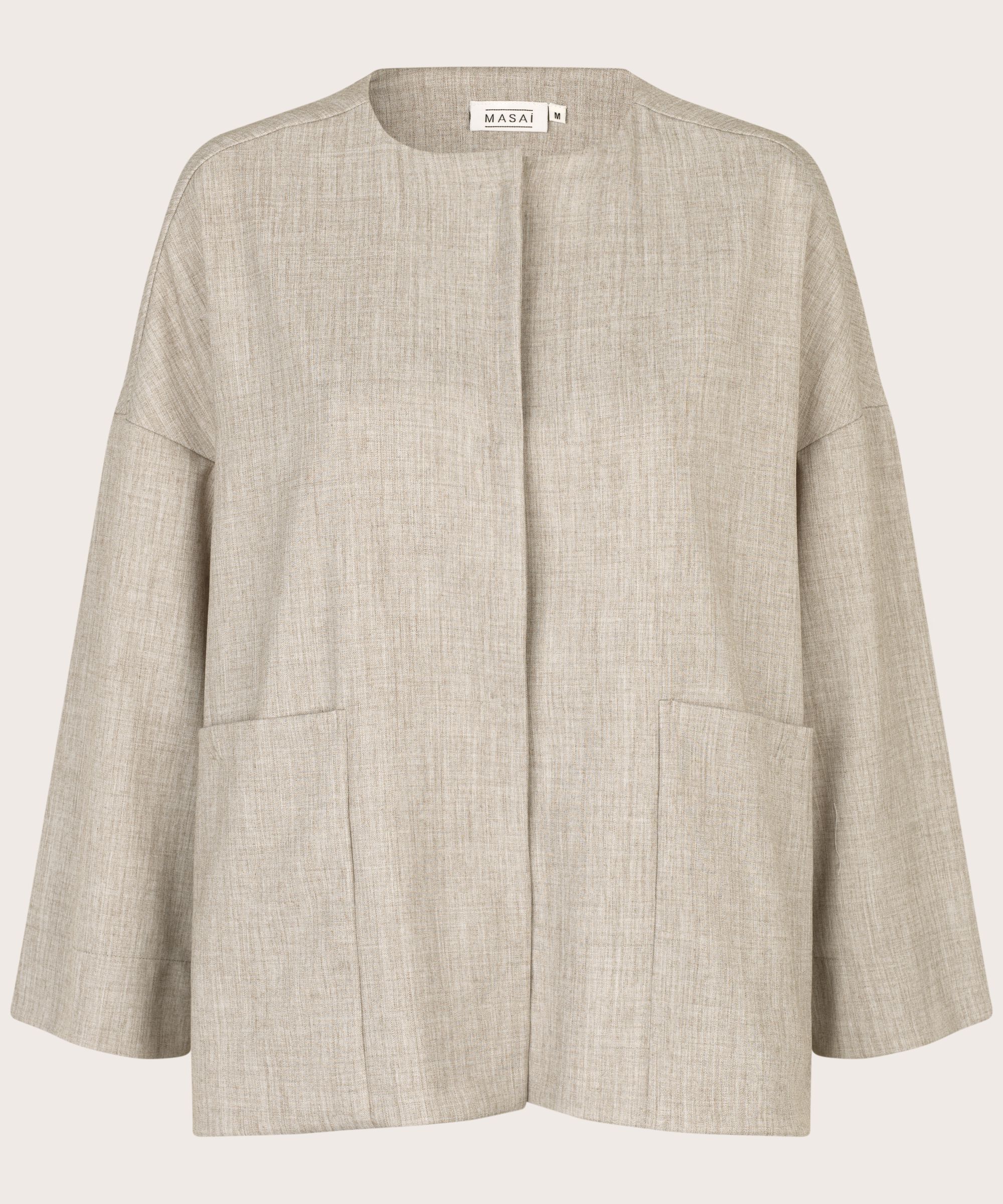 Jacke mit Taschen und versteckten Knöpfen, Beige melange