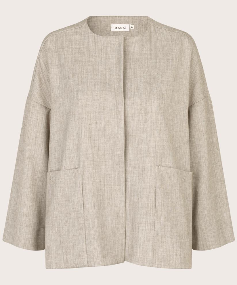 Jacke mit Taschen und versteckten Knöpfen, Beige melange