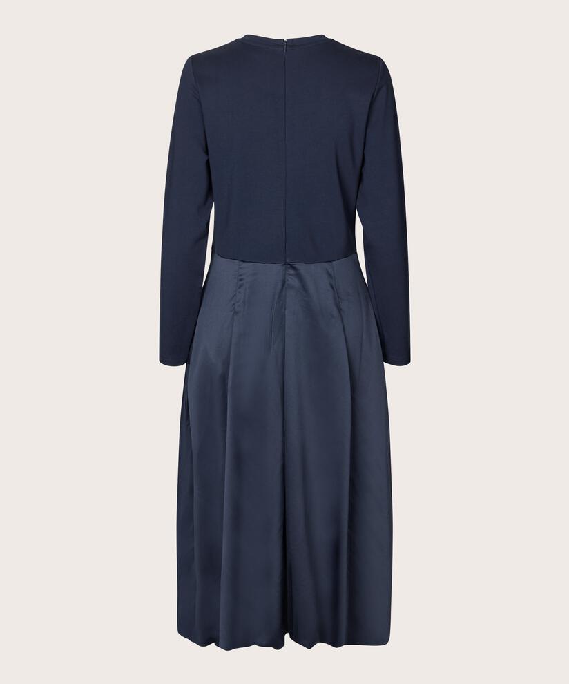 Jerseykleid mit Ballonrock aus glänzender Viskose, Navy Blazer