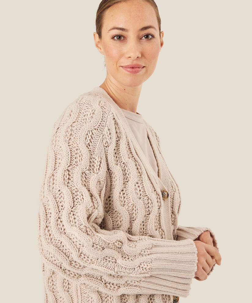 Strickjacke mit Zopfmuster, Silver Cloud