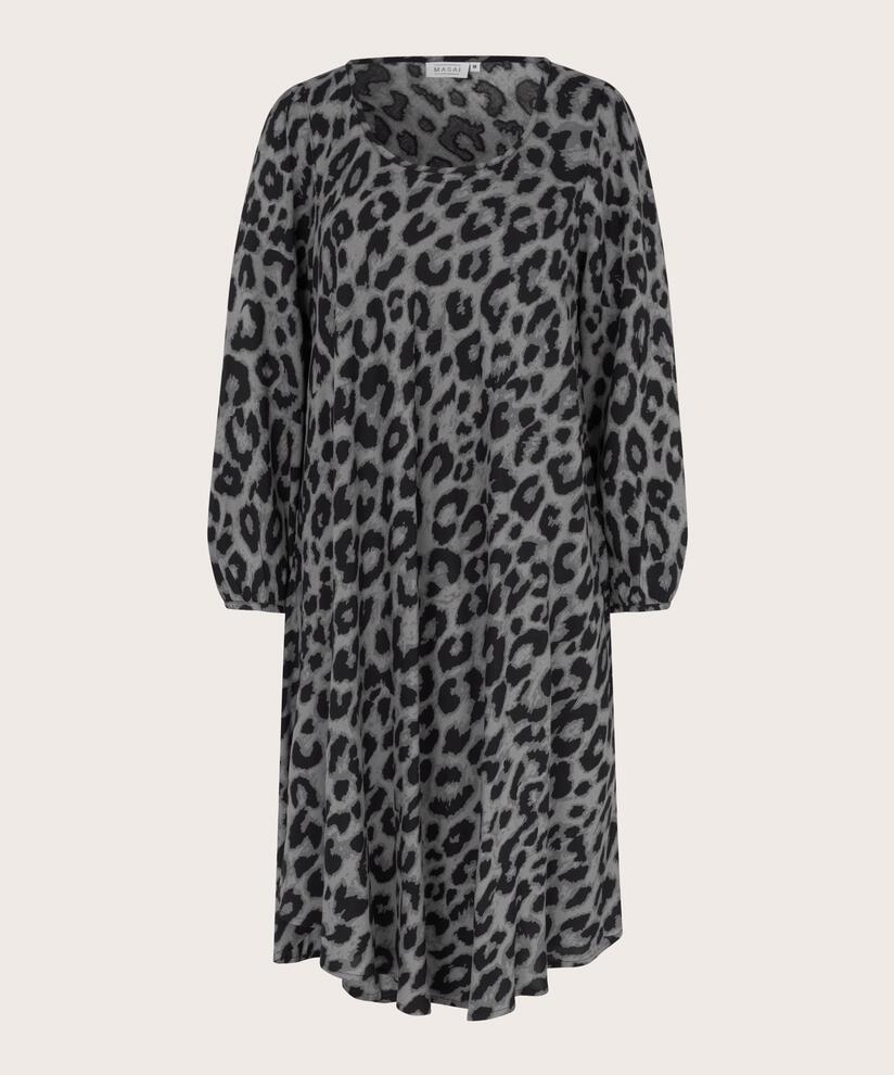 Viskosekleid mit Leopardenmuster, Steel Grey