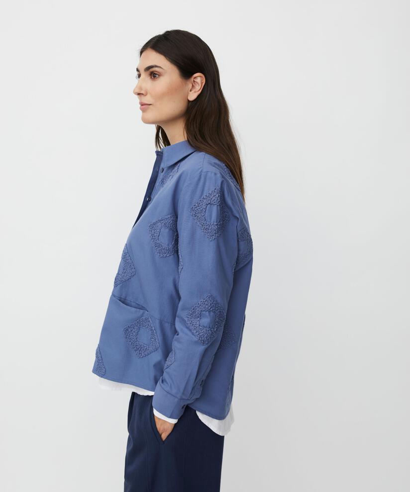 Baumwollhemd mit gestickten Details und Fronttaschen, Bijou Blue