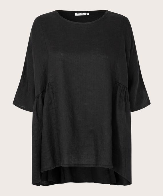Leinenbluse mit Falten an den Seiten, Black