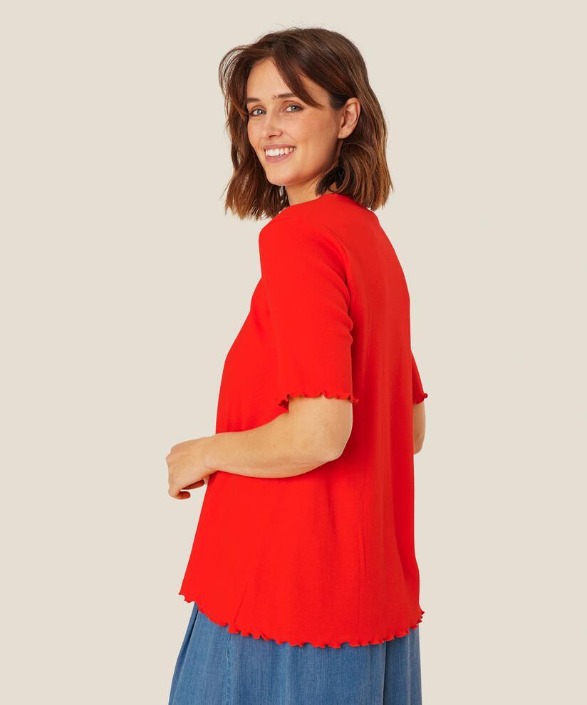 T-Shirt aus gerippter Baumwolle mit gewelltem Rand, Orange com