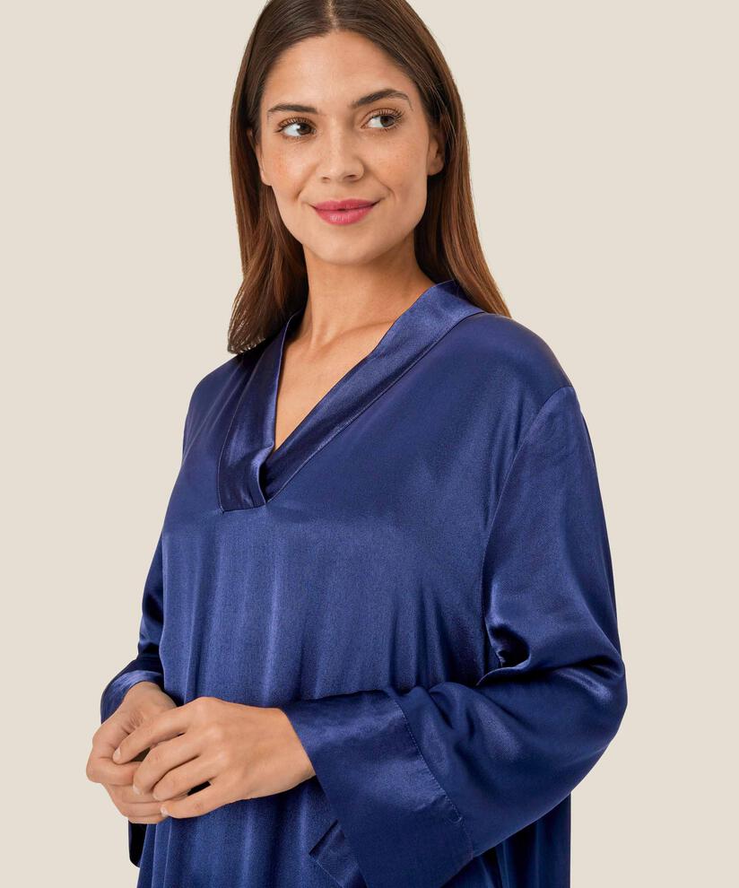 Kleid aus Viskosesatin mit V-Ausschnitt, Medieval blue