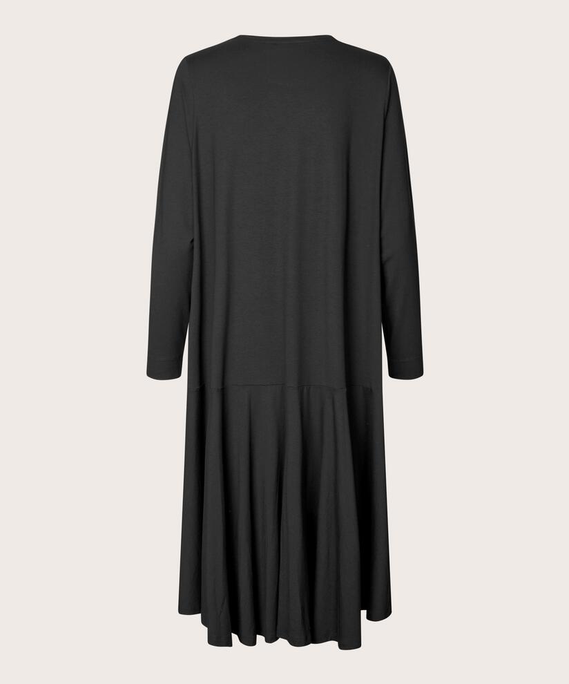 langärmliges Jerseykleid mit Rundhalsausschnitt, Black