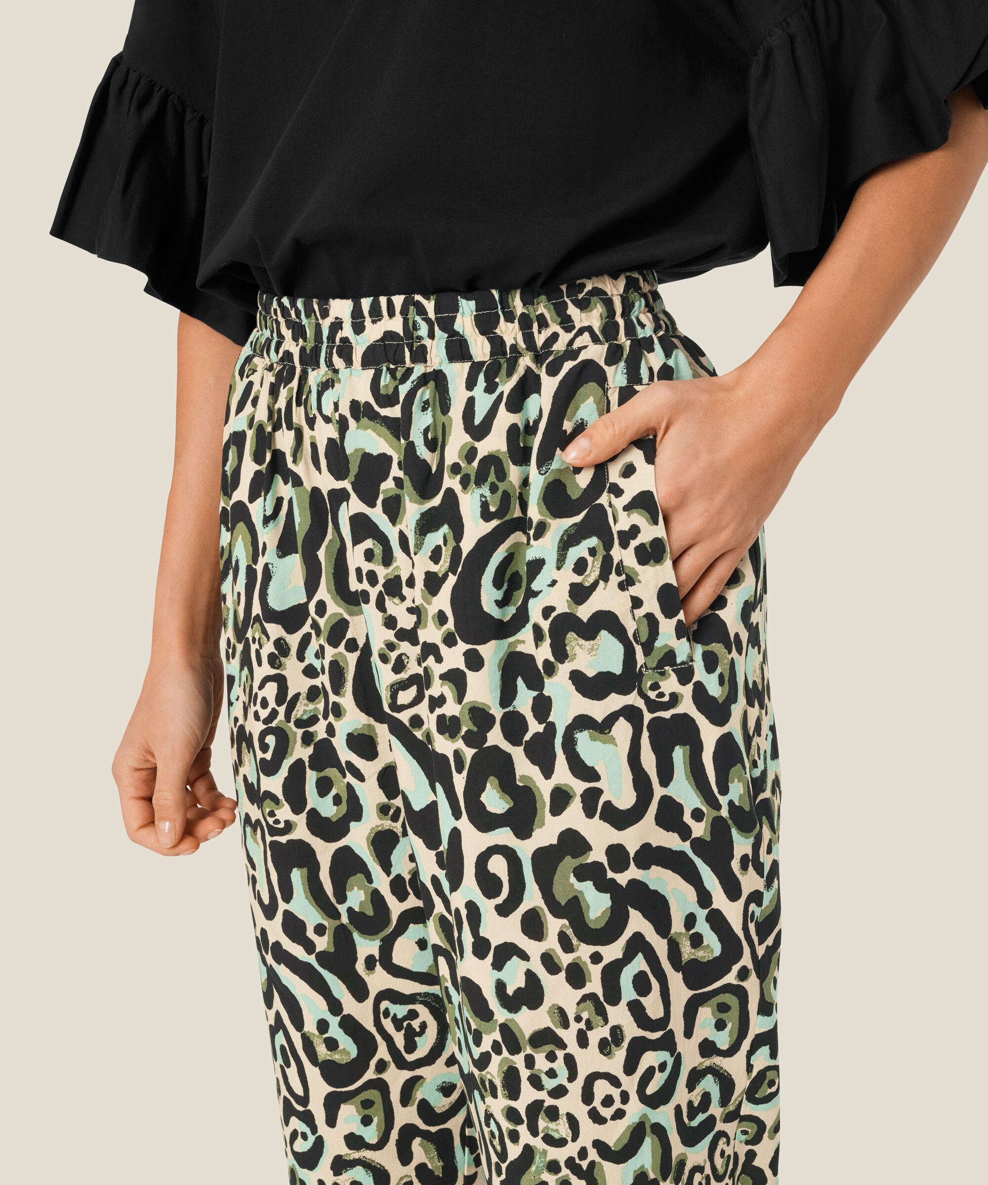 Bedruckte Viskosehose mit elastischem Bund, D. Lichen Green