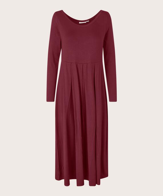 Jerseykleid mit langen Ärmeln und Rundhalsausschnitt, Tawny Port
