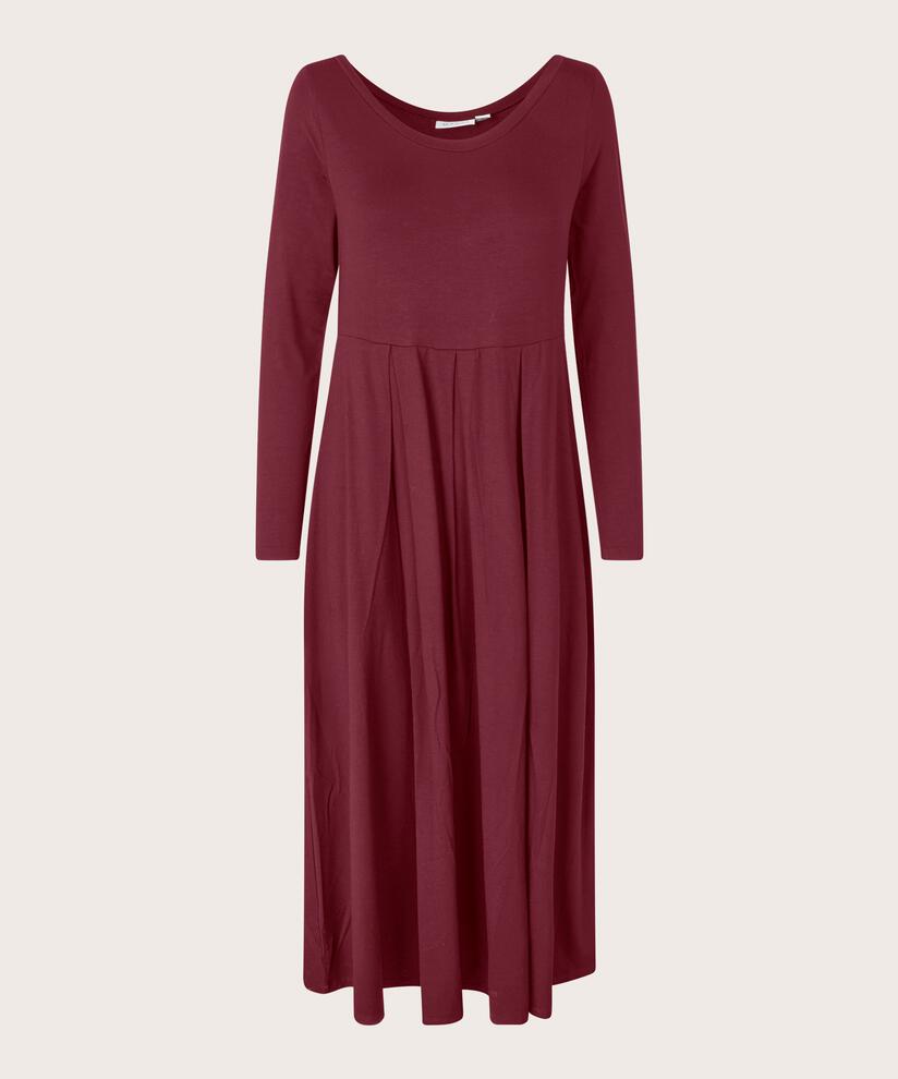 Jerseykleid mit langen Ärmeln und Rundhalsausschnitt, Tawny Port